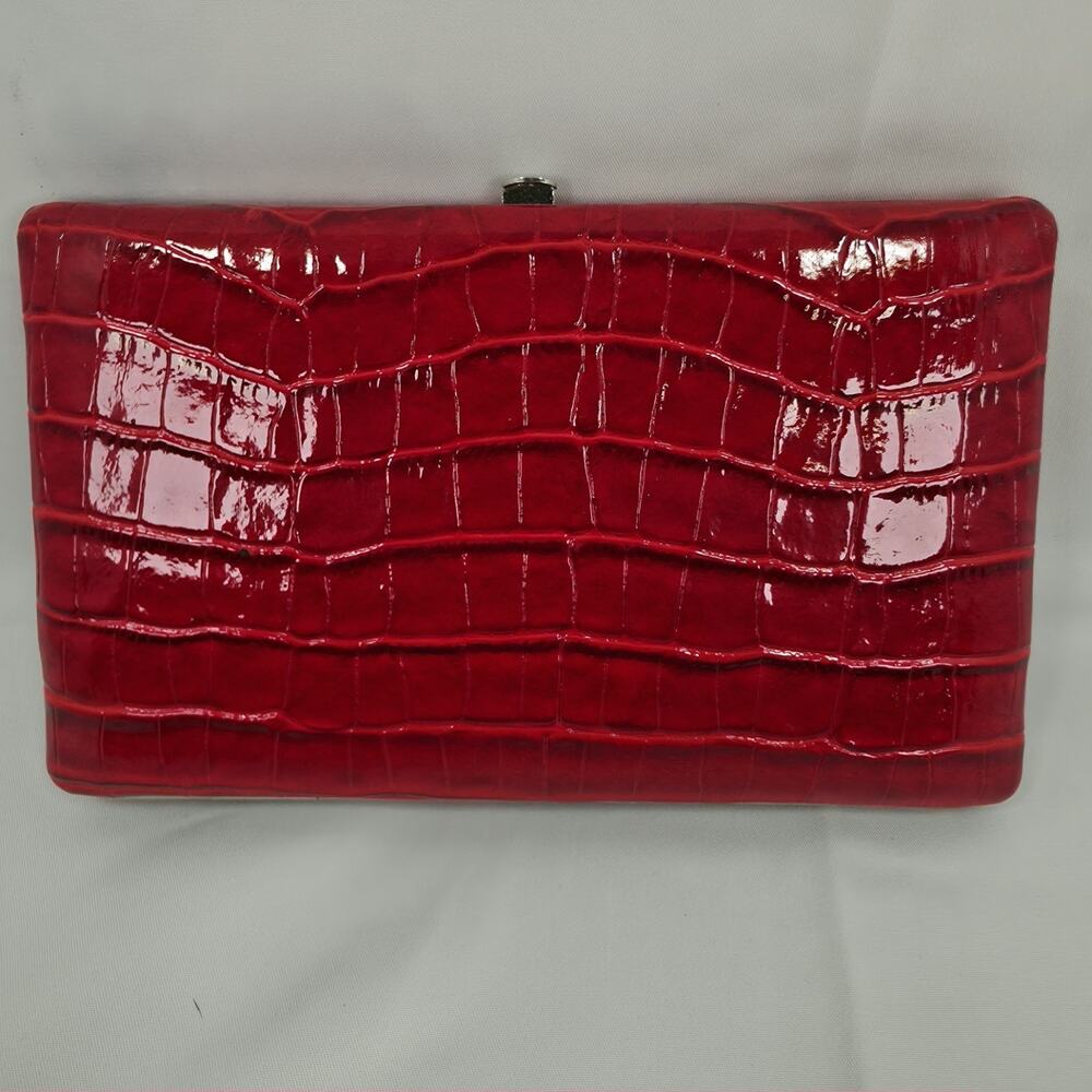 L.Erickson Womens Wallet Red Croc Embossed Patent Leather Frame Clutch Y2K